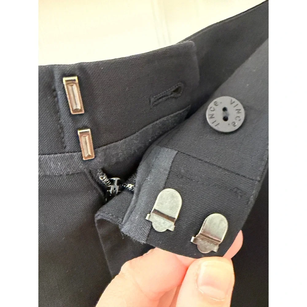 Vince Satin Trim Tuxedo Pants Black Wool Blend Low Rise Slim Fit Trousers Size 2